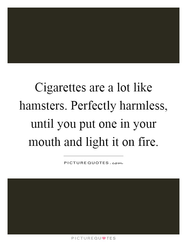 Cigarettes are a lot like hamsters. Perfectly harmless, until you put one in your mouth and light it on fire Picture Quote #1