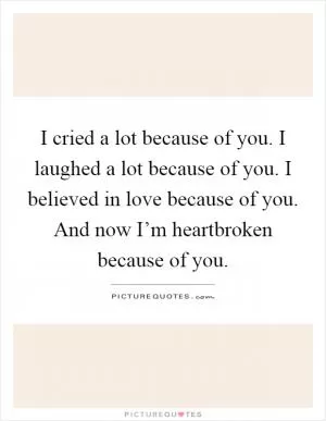 I cried a lot because of you. I laughed a lot because of you. I believed in love because of you. And now I’m heartbroken because of you Picture Quote #1