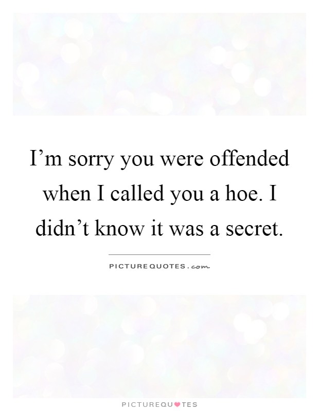 I'm sorry you were offended when I called you a hoe. I didn't know it was a secret Picture Quote #1