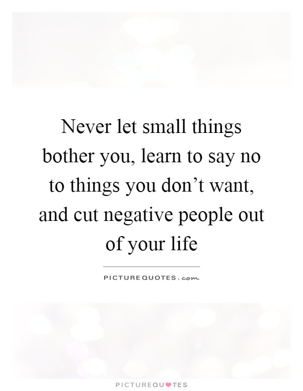 Never let small things bother you, learn to say no to things you don't want, and cut negative people out of your life Picture Quote #1