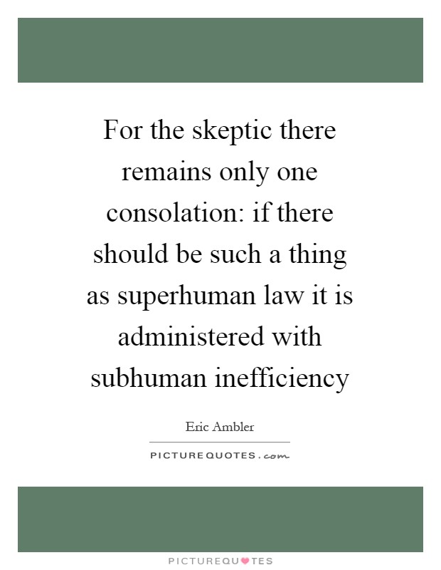 For the skeptic there remains only one consolation: if there should be such a thing as superhuman law it is administered with subhuman inefficiency Picture Quote #1
