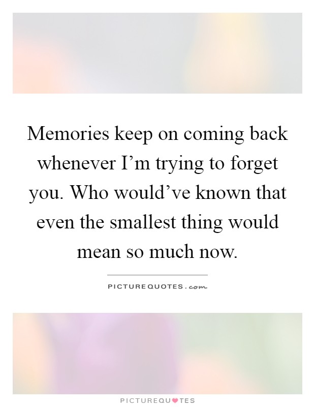 Memories keep on coming back whenever I'm trying to forget you. Who would've known that even the smallest thing would mean so much now Picture Quote #1