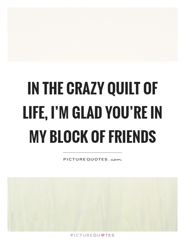 In the crazy quilt of life, I'm glad you're in my block of friends Picture Quote #1