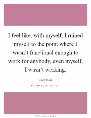 I feel like, with myself, I ruined myself to the point where I wasn’t functional enough to work for anybody, even myself. I wasn’t working Picture Quote #1