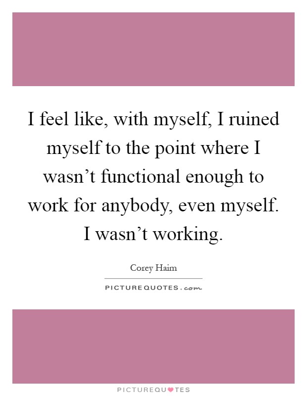 I feel like, with myself, I ruined myself to the point where I wasn't functional enough to work for anybody, even myself. I wasn't working Picture Quote #1
