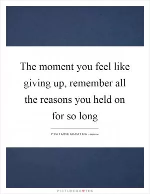 The moment you feel like giving up, remember all the reasons you held on for so long Picture Quote #1