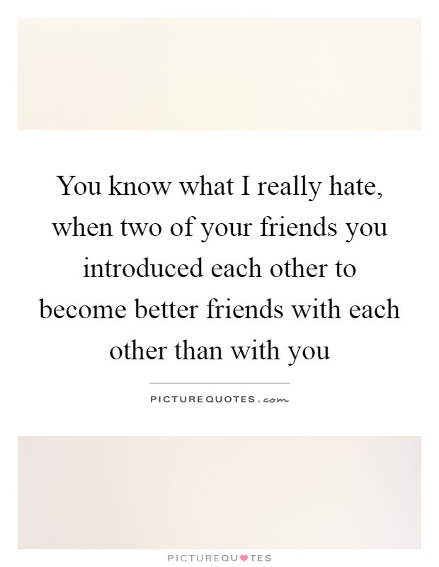 You know what I really hate, when two of your friends you introduced each other to become better friends with each other than with you Picture Quote #1