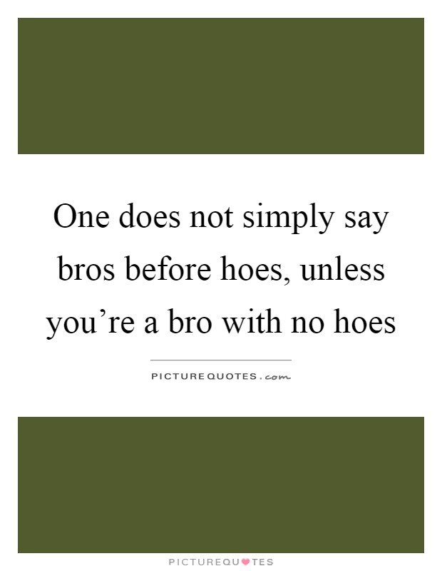One does not simply say bros before hoes, unless you're a bro with no hoes Picture Quote #1