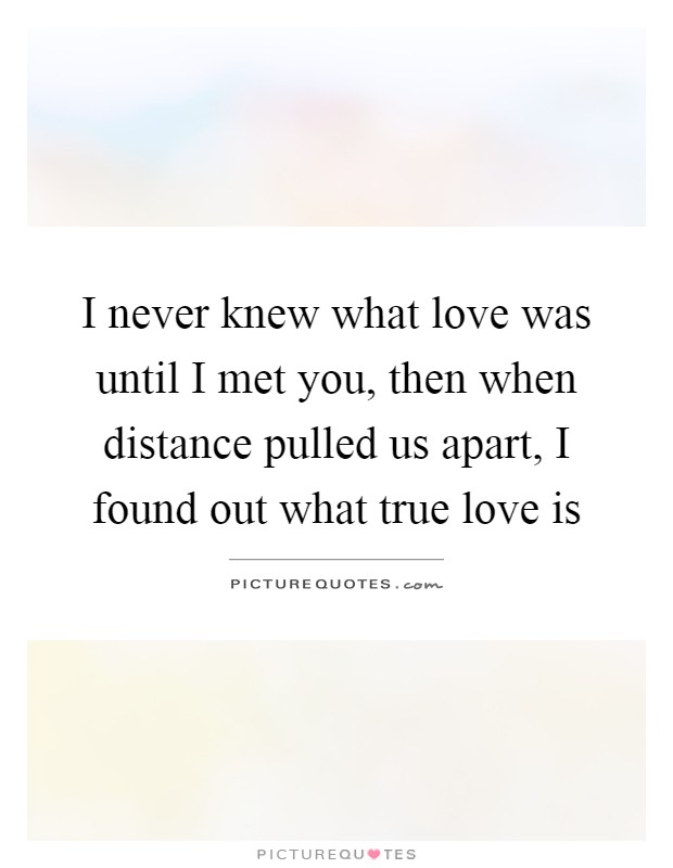I never knew what love was until I met you, then when distance pulled us apart, I found out what true love is Picture Quote #1