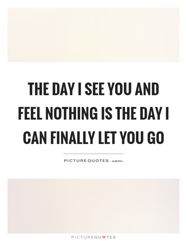 The day I see you and feel nothing is the day I can finally let you go Picture Quote #1