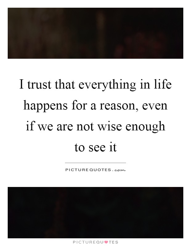 I trust that everything in life happens for a reason, even if we are not wise enough to see it Picture Quote #1