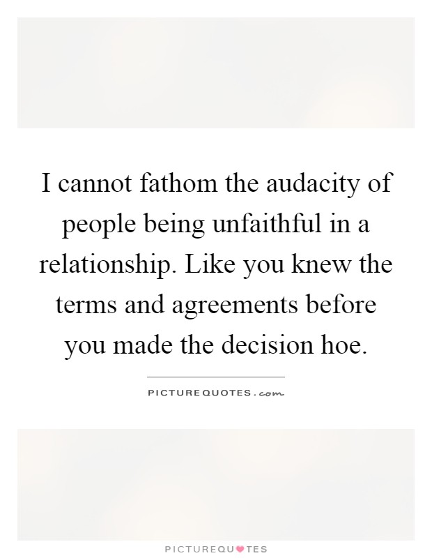 I cannot fathom the audacity of people being unfaithful in a relationship. Like you knew the terms and agreements before you made the decision hoe Picture Quote #1