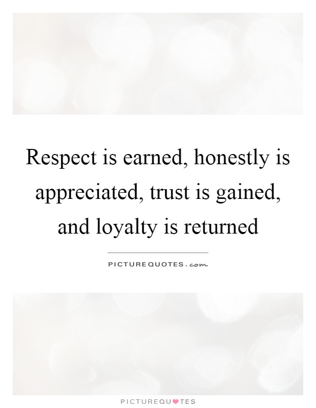 Respect is earned, honestly is appreciated, trust is gained, and loyalty is returned Picture Quote #1