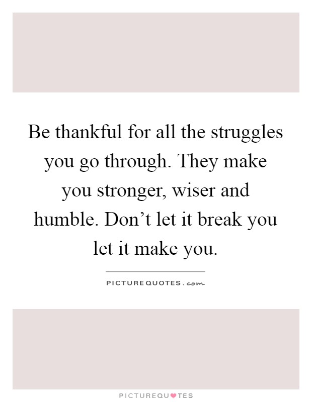 Be thankful for all the struggles you go through. They make you stronger, wiser and humble. Don't let it break you let it make you Picture Quote #1