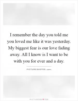 I remember the day you told me you loved me like it was yesterday. My biggest fear is our love fading away. All I know is I want to be with you for ever and a day Picture Quote #1
