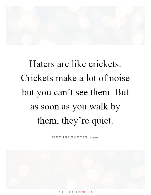 Haters are like crickets. Crickets make a lot of noise but you can't see them. But as soon as you walk by them, they're quiet Picture Quote #1