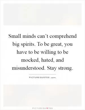 Small minds can’t comprehend big spirits. To be great, you have to be willing to be mocked, hated, and misunderstood. Stay strong Picture Quote #1