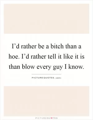 I’d rather be a bitch than a hoe. I’d rather tell it like it is than blow every guy I know Picture Quote #1