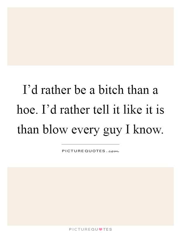 I'd rather be a bitch than a hoe. I'd rather tell it like it is than blow every guy I know Picture Quote #1