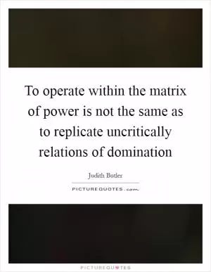 To operate within the matrix of power is not the same as to replicate uncritically relations of domination Picture Quote #1