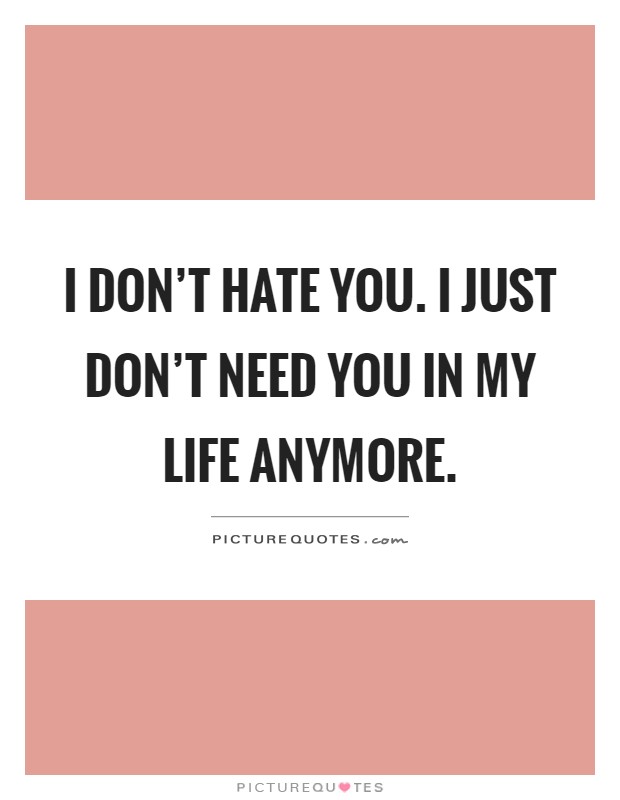 I don't hate you. I just don't need you in my life anymore Picture Quote #1