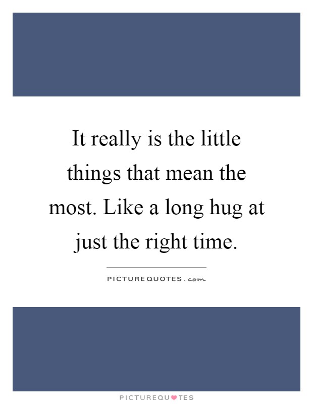 It really is the little things that mean the most. Like a long hug at just the right time Picture Quote #1
