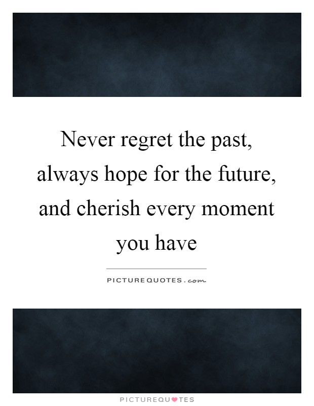 Never regret the past, always hope for the future, and cherish every moment you have Picture Quote #1