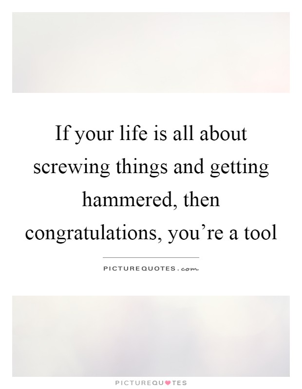 If your life is all about screwing things and getting hammered, then congratulations, you're a tool Picture Quote #1