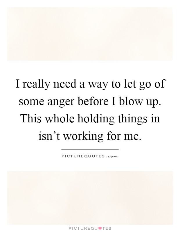 I really need a way to let go of some anger before I blow up. This whole holding things in isn't working for me Picture Quote #1