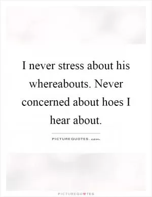 I never stress about his whereabouts. Never concerned about hoes I hear about Picture Quote #1