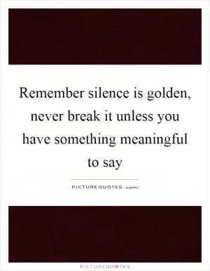 Remember silence is golden, never break it unless you have something meaningful to say Picture Quote #1