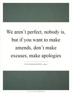 We aren’t perfect, nobody is, but if you want to make amends, don’t make excuses, make apologies Picture Quote #1