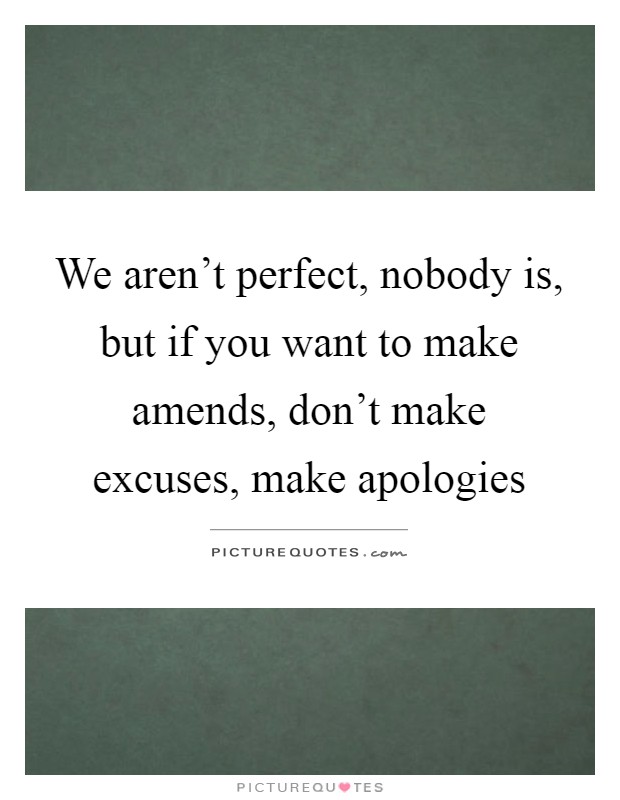 We aren't perfect, nobody is, but if you want to make amends, don't make excuses, make apologies Picture Quote #1