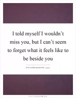 I told myself I wouldn’t miss you, but I can’t seem to forget what it feels like to be beside you Picture Quote #1