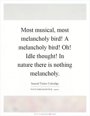 Most musical, most melancholy bird! A melancholy bird! Oh! Idle thought! In nature there is nothing melancholy Picture Quote #1