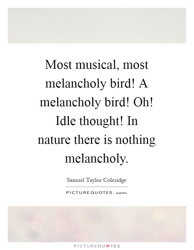 Most musical, most melancholy bird! A melancholy bird! Oh! Idle thought! In nature there is nothing melancholy Picture Quote #1