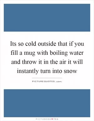 Its so cold outside that if you fill a mug with boiling water and throw it in the air it will instantly turn into snow Picture Quote #1