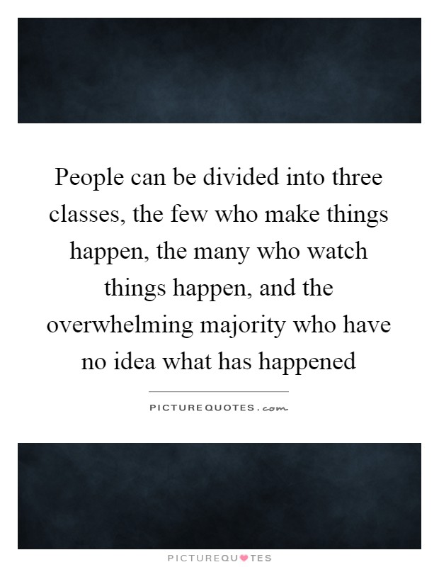 People can be divided into three classes, the few who make things happen, the many who watch things happen, and the overwhelming majority who have no idea what has happened Picture Quote #1