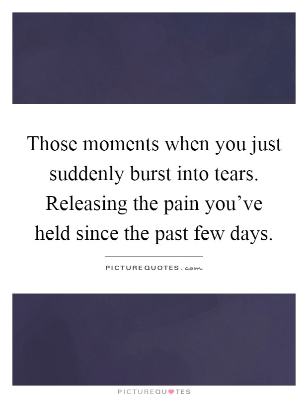 Those moments when you just suddenly burst into tears. Releasing the pain you've held since the past few days Picture Quote #1