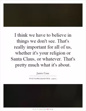 I think we have to believe in things we don't see. That's really important for all of us, whether it's your religion or Santa Claus, or whatever. That's pretty much what it's about Picture Quote #1