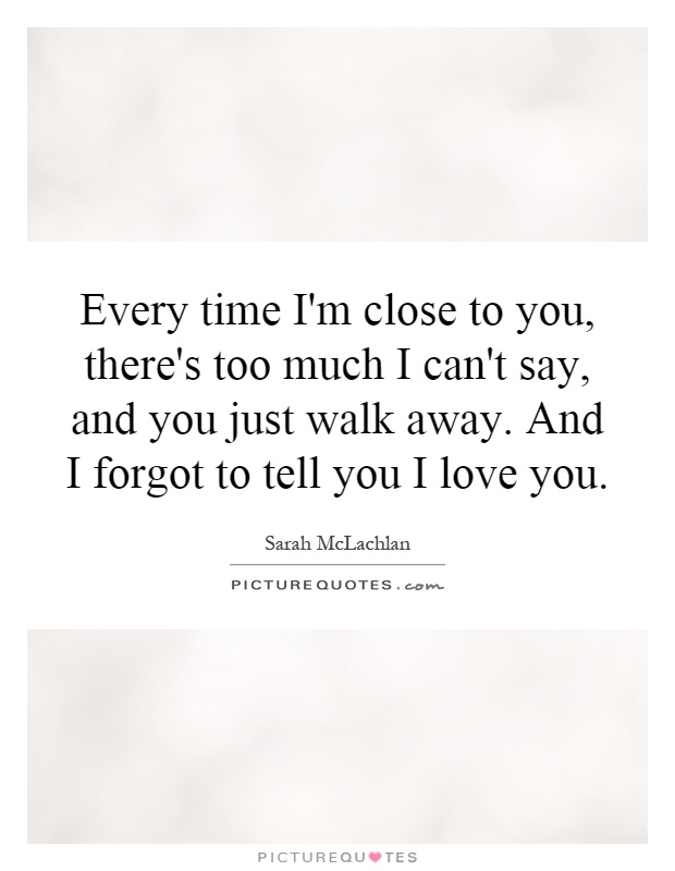 Every time I'm close to you, there's too much I can't say, and you just walk away. And I forgot to tell you I love you Picture Quote #1