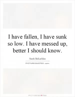 I have fallen, I have sunk so low. I have messed up, better I should know Picture Quote #1