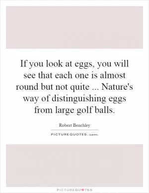 If you look at eggs, you will see that each one is almost round but not quite... Nature's way of distinguishing eggs from large golf balls Picture Quote #1