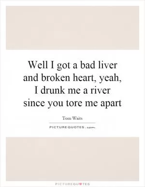 Well I got a bad liver and broken heart, yeah, I drunk me a river since you tore me apart Picture Quote #1
