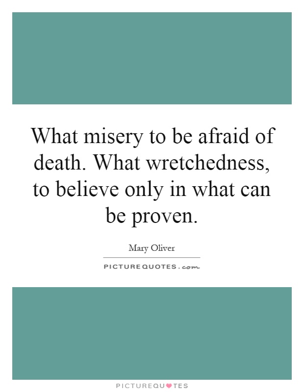 What misery to be afraid of death. What wretchedness, to believe only in what can be proven Picture Quote #1
