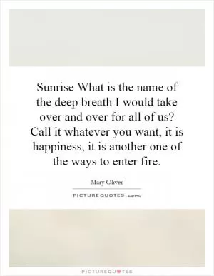 Sunrise What is the name of the deep breath I would take over and over for all of us? Call it whatever you want, it is happiness, it is another one of the ways to enter fire Picture Quote #1