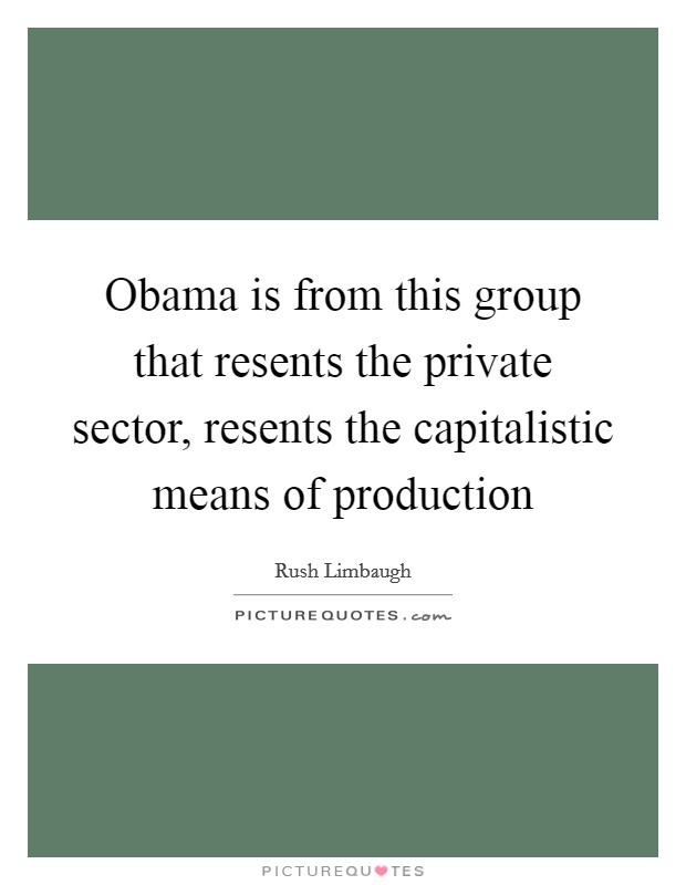 Obama is from this group that resents the private sector, resents the capitalistic means of production Picture Quote #1