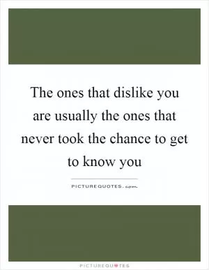 The ones that dislike you are usually the ones that never took the chance to get to know you Picture Quote #1