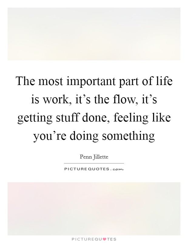The most important part of life is work, it's the flow, it's getting stuff done, feeling like you're doing something Picture Quote #1