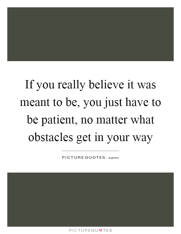 If you really believe it was meant to be, you just have to be patient, no matter what obstacles get in your way Picture Quote #1